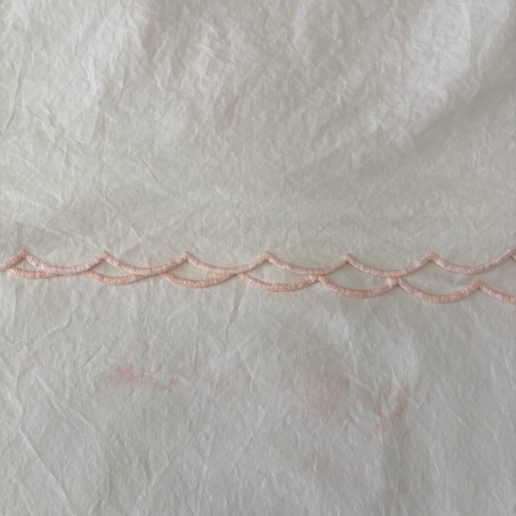 VTG Made in France King size flat sheet + sham set cotton pink scalloped edge - Picture 3 of 16